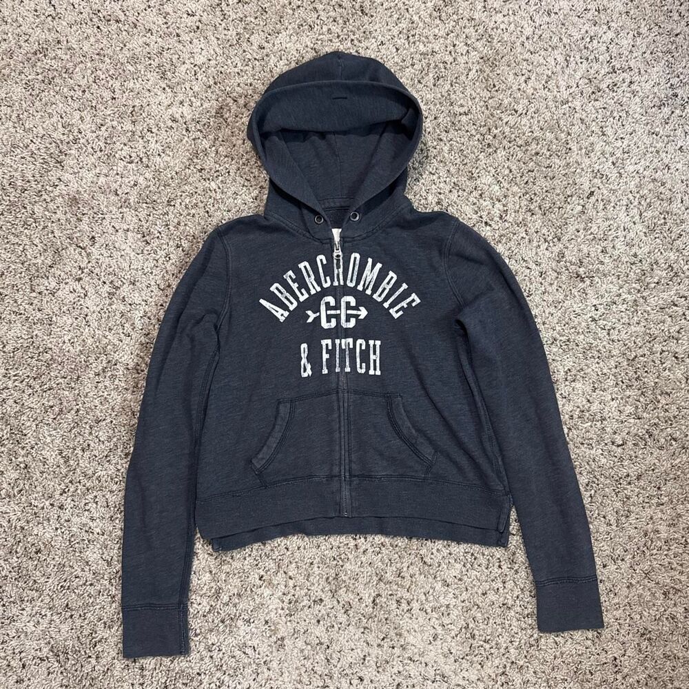 Abercrombie-fitch Women's Grey and Navy Hoodie